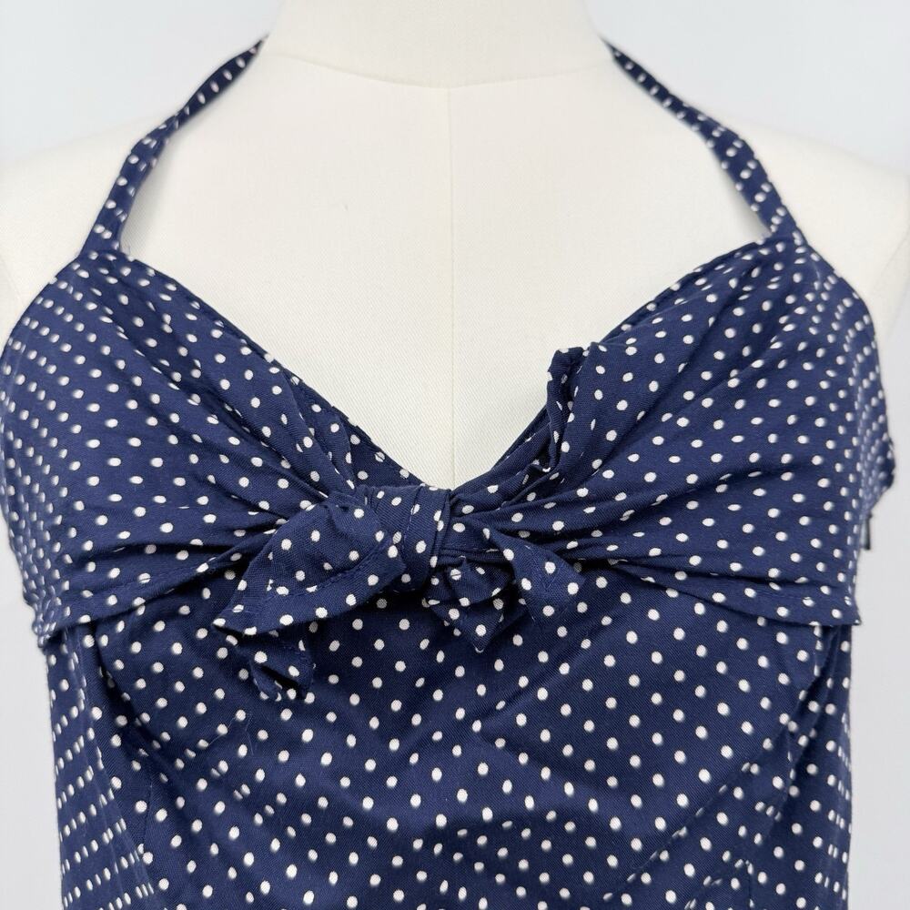 Guess Polka Dot Halter Dress 11 Navy White Fit Flare Retro Y2k Rockabilly Pin-up - Picture 3 of 7